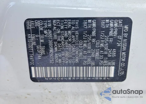 2024 Nissan Rogue Sv из США, поврежденный, VIN JN8BT3BB5RW290752